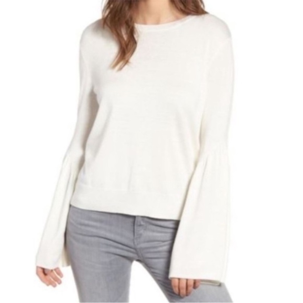 Vince Camuto | Soft Blue Bell Sleeve Cotton Blend Sweater